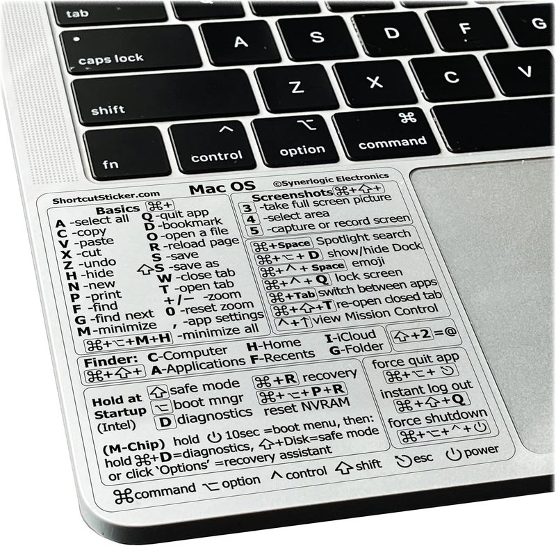 Synerlogic (10pcs) Mac OS Shortcuts Sticker | Keyboard Stickers for macOS | Laminated Vinyl MacBook Cheatsheet for Laptop | MacBook Shortcuts 2025 (Clear/Black/10pk) - Image 1